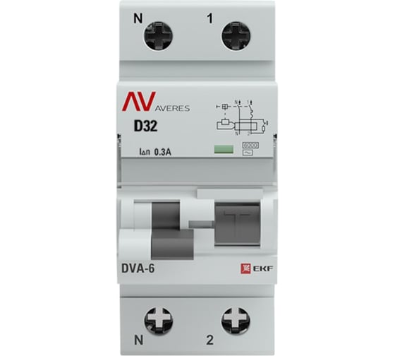 Дифференциальный автомат EKF DVA-6 1P+N 32А 300мА 6кА AVERES SQrcbo*6-1pn-32D-300-ac-av