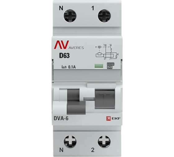 Дифференциальный автомат EKF DVA-6 1P+N 63А 100мА 6кА AVERES SQrcbo*6-1pn-63D-100-a-av