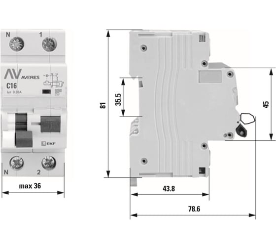 Дифференциальный автомат EKF DVA-6 1P+N 63А 100мА 6кА AVERES SQrcbo*6-1pn-63B-100-ac-av