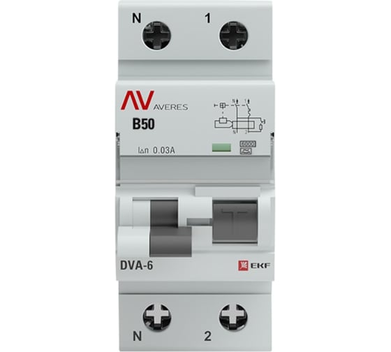 Дифференциальный автомат EKF DVA-6 1P+N 50А 30мА 6кА AVERES SQrcbo*6-1pn-50B-30-a-av