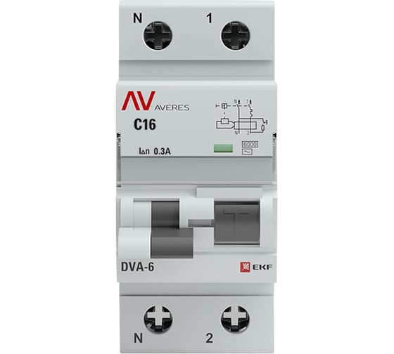 Дифференциальный автомат EKF DVA-6, 1P+N, 16А, 300мА, 6кА, AVERES SQrcbo*6-1pn-16C-300-ac-av
