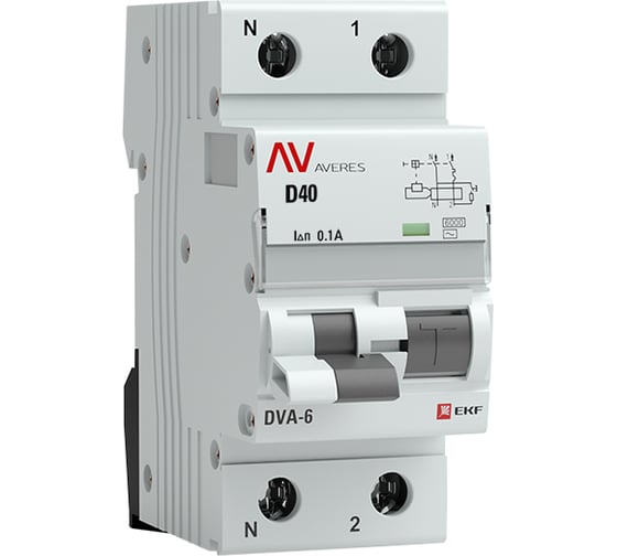 Дифференциальный автомат EKF DVA-6, 1P+N, 40А, 100мА, 6кА, AVERES SQrcbo*6-1pn-40D-100-ac-av