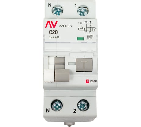 Дифференциальный автомат EKF DVA-6, 1P+N, 20А, 30мА, 6кА, AVERES, SQ rcbo6-1pn-20C-30-a-av
