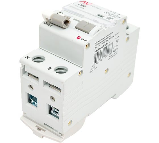 Дифференциальный автомат EKF DVA-6, 1P+N, 20А, 30мА, 6кА, AVERES, SQ rcbo6-1pn-20C-30-a-av