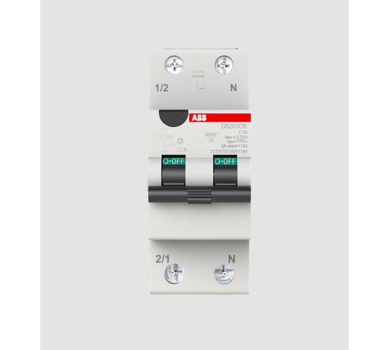 Дифференциальный автомат (АВДТ) ABB 2-полюсный (1P+N) 16А C 30мА тип AC 6кА DS201CR 2CSR755080R1164