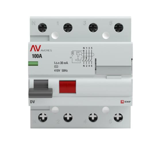 Устройство защитного отключения EKF AVERES DV, 4P, 100А/30мА, AC rccb-4-100-30-ac-av