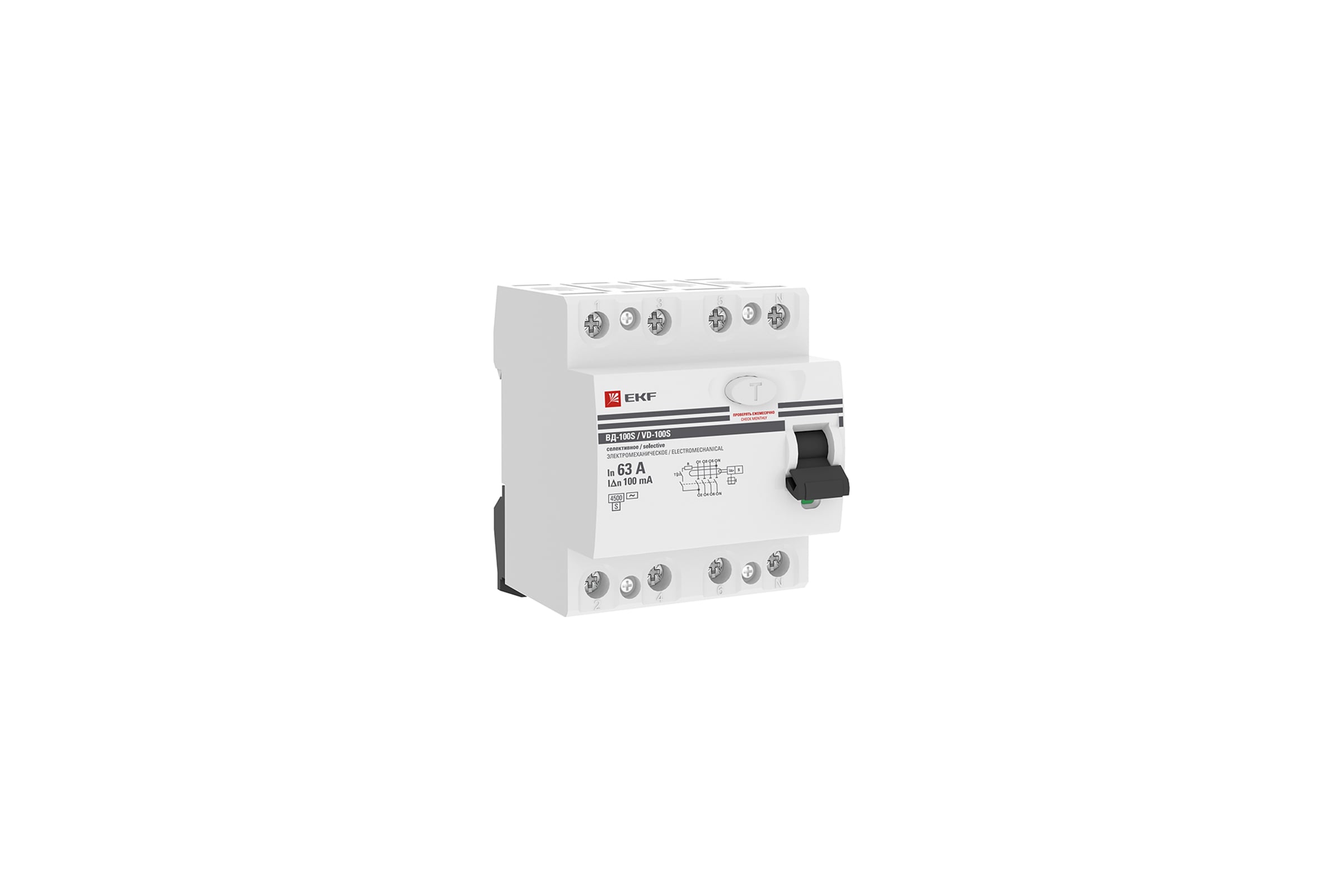 УстройствозащитногоотключенияEKFселективное,4P,63А/100мА,(электромеханическое)PROximaelcb-4-63-100S-em-pro