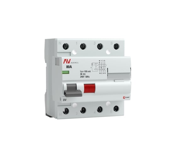 Устройство защитного отключения EKF DV, 4P, 80А/100мА, S AVERES, SQ rccb-4-80-100-s-av