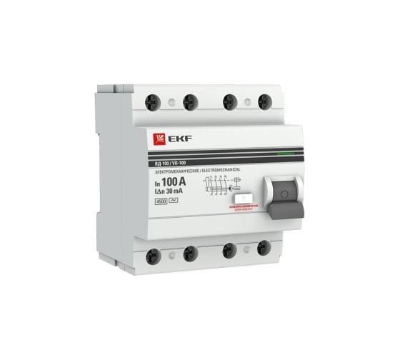 Устройство защитного отключения EKF УЗО ВД-100, 4P, 100А/30мА, PROxima, SQ elcb-4-100-30-em-pro