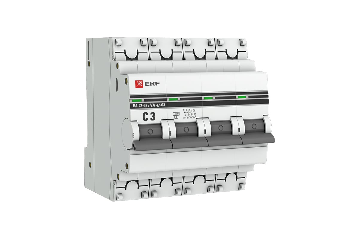 Автоматический выключатель EKF 4P, 3А, 4,5kA, ВА 47-63, PROxima mcb4763 ...