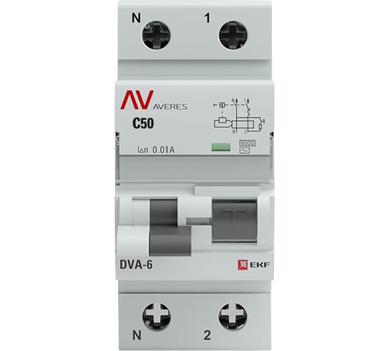 Дифференциальный автомат EKF DVA-6, 1P+N, 50А, 100мА, 6кА, AVERES SQrcbo*6-1pn-50C-100-a-av 1