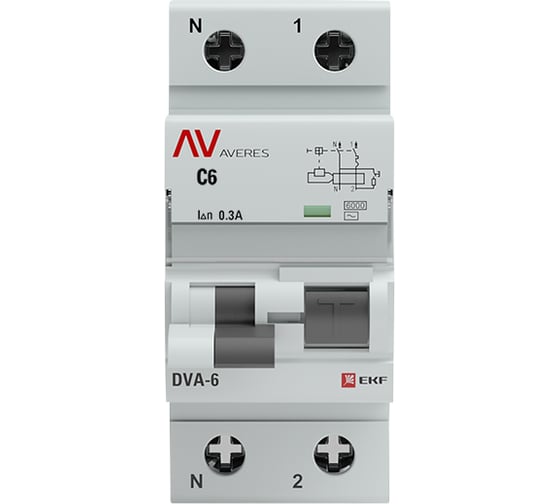 Дифференциальный автомат EKF DVA-6, 1P+N, 6А, 300мА, 6кА, AVERES SQrcbo*6-1pn-6C-300-ac-av