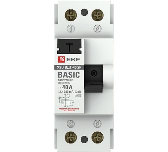 Устройство защитного отключения EKF УЗО ВДТ-40 2P 40А/300мА электронное Basic elcb-2-40-300e-sim