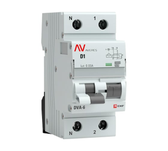 Дифференциальный автомат EKF AVERES DVA-6, 1P+N, 1А, 30мА, 6кА, SQ rcbo*6-1pn-1D-30-ac-av 1