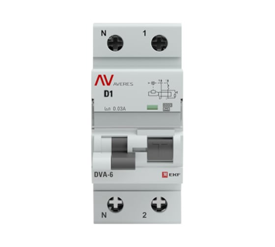 Дифференциальный автомат EKF AVERES DVA-6, 1P+N, 1А, 30мА, 6кА, SQ rcbo*6-1pn-1D-30-ac-av
