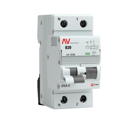 Дифференциальный автомат EKF AVERES DVA-6, 1P+N, 20А, 300мА, 6кА, SQ rcbo*6-1pn-20B-300-ac-av