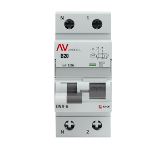 Дифференциальный автомат EKF AVERES DVA-6, 1P+N, 20А, 300мА, 6кА, SQ rcbo*6-1pn-20B-300-ac-av