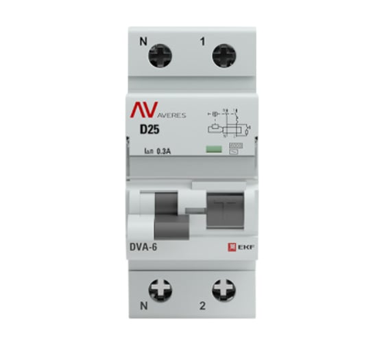 Дифференциальный автомат EKF AVERES DVA-6, 1P+N, 25А, 300мА, 6кА, SQ rcbo*6-1pn-25D-300-ac-av