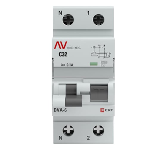 Дифференциальный автомат EKF AVERES DVA-6, 1P+N, 32А, 100мА, 6кА, SQ rcbo*6-1pn-32C-100-ac-av