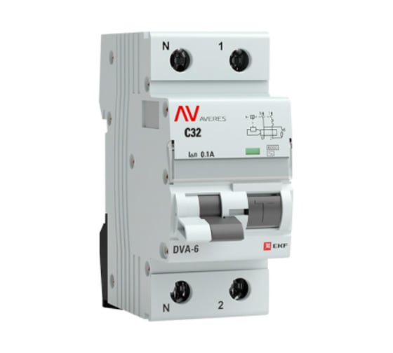 Дифференциальный автомат EKF AVERES DVA-6, 1P+N, 32А, 100мА, 6кА, SQ rcbo*6-1pn-32D-100-a-av