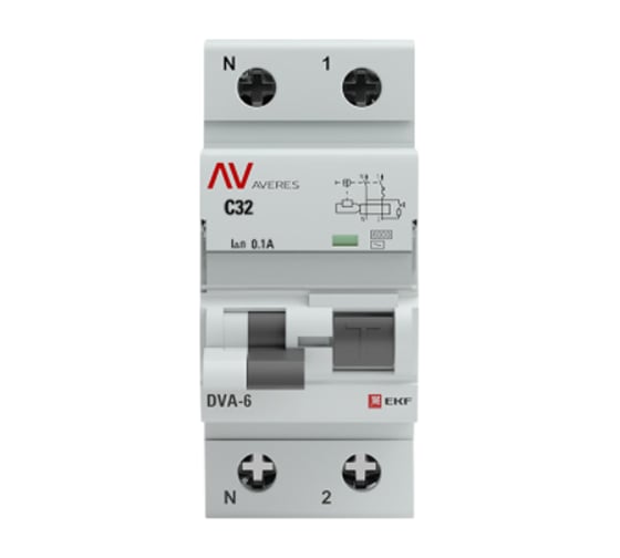 Дифференциальный автомат EKF AVERES DVA-6, 1P+N, 32А, 100мА, 6кА, SQ rcbo*6-1pn-32D-100-a-av