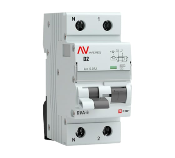Дифференциальный автомат EKF AVERES DVA-6, 1P+N, 2А, 30мА, 6кА, SQ rcbo*6-1pn-2D-30-ac-av 1