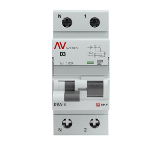 Дифференциальный автомат EKF AVERES DVA-6, 1P+N, 3А, 30мА, 6кА, SQ rcbo*6-1pn-3D-30-a-av