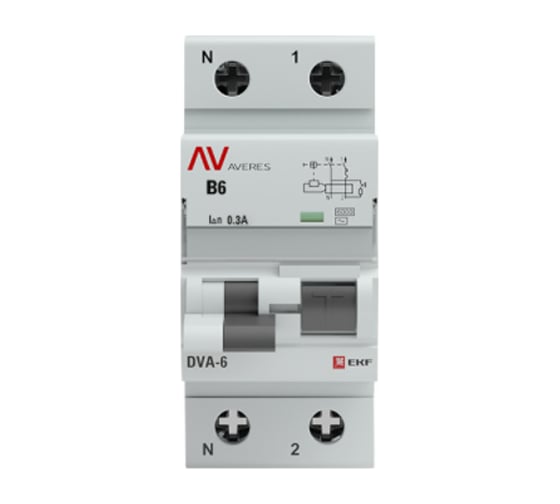 Дифференциальный автомат EKF AVERES DVA-6, 1P+N, 6А, 300мА, 6кА, SQ rcbo*6-1pn-6B-300-ac-av