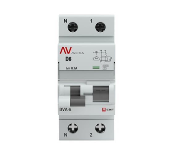 Дифференциальный автомат EKF AVERES DVA-6, 1P+N, 6А, 100мА, 6кА, SQ rcbo*6-1pn-6D-100-ac-av