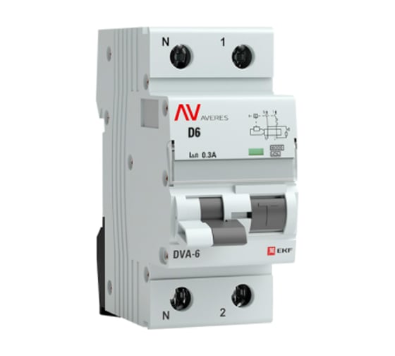 Дифференциальный автомат EKF AVERES DVA-6, 1P+N, 6А, 300мА, 6кА, SQ rcbo*6-1pn-6D-300-a-av 1