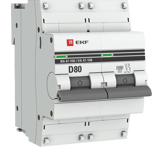 Автоматический выключатель EKF 2P 80А (D) 10kA ВА 47-100 PROxima mcb47100-2-80D-pro