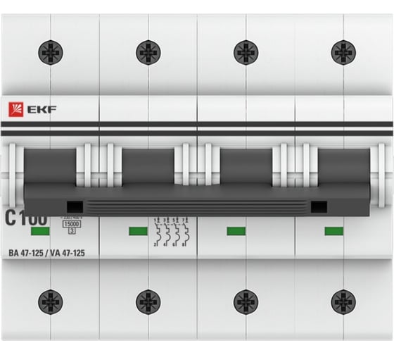 Автоматический выключатель EKF 4P 100А 15кА ВА 47-125 PROxima mcb47125-4-100C