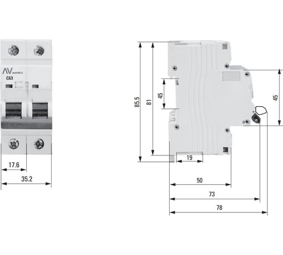 Автоматический выключатель EKF AV-10 2P 25A 10kA AVERES mcb10-2-25C-av