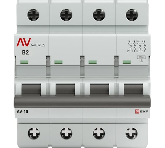 Автоматический выключатель EKF AV-10 4P 2A 10kA AVERES mcb10-4-02B-av