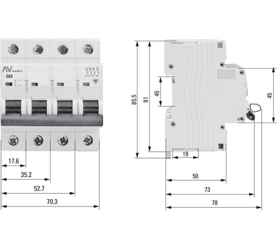 Автоматический выключатель EKF AV-10 4P 2A 10kA AVERES mcb10-4-02B-av