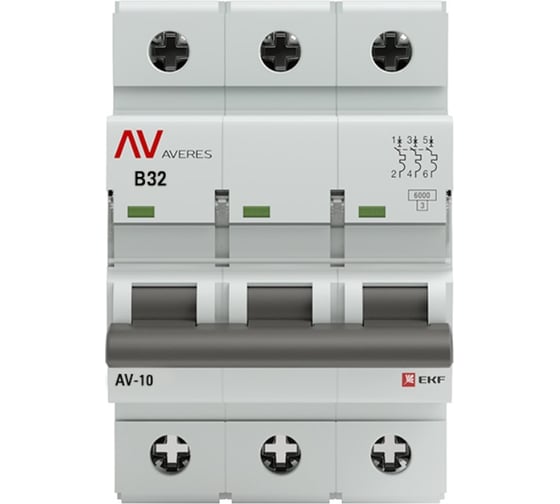 Автоматический выключатель EKF AV-10 3P 32A 10kA AVERES mcb10-3-32B-av