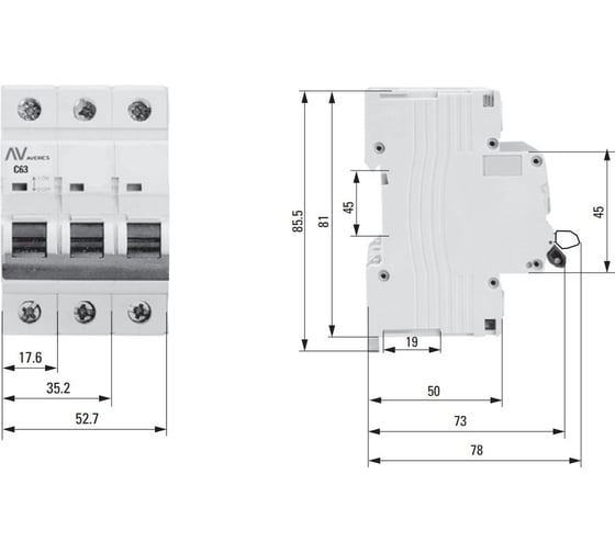 Автоматический выключатель EKF AV-10 3P 32A 10kA AVERES mcb10-3-32B-av