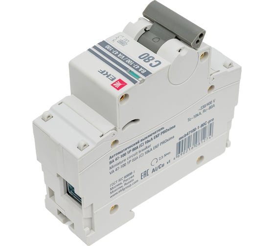Автоматический выключатель EKF PROxima ВА 47-100 1P, 80А, 10kA mcb47100-1-80C-pro