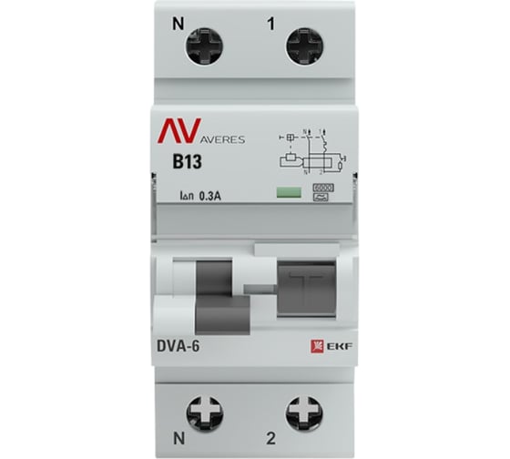 Дифференциальный автомат EKF DVA-6 1P+N 13А 300мА 6кА AVERES rcbo6-1pn-13B-300-a-av