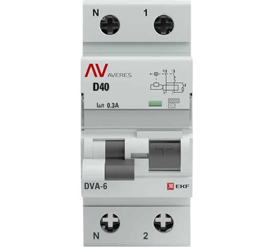 Дифференциальный автомат EKF DVA-6 1P+N 40А 300мА 6кА AVERES rcbo6-1pn-40D-300-ac-av