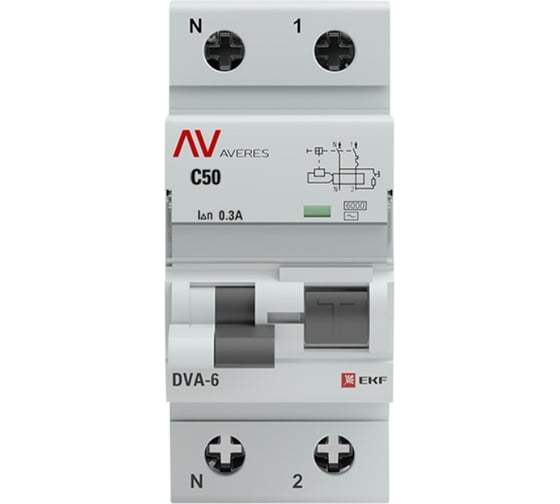 Дифференциальный автомат EKF DVA-6 1P+N 50А 300мА 6кА AVERES SQrcbo6-1pn-50C-300-ac-av