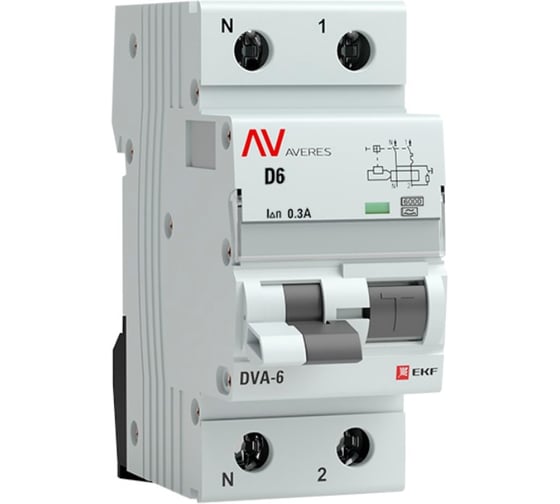 Дифференциальный автомат EKF DVA-6 1P+N 6А 300мА 6кА AVERES rcbo6-1pn-6D-300-a-av 1