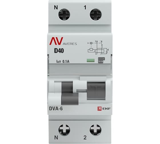 Дифференциальный автомат EKF DVA-6 1P+N 40А 100мА 6кА AVERES rcbo6-1pn-40D-100-a-av