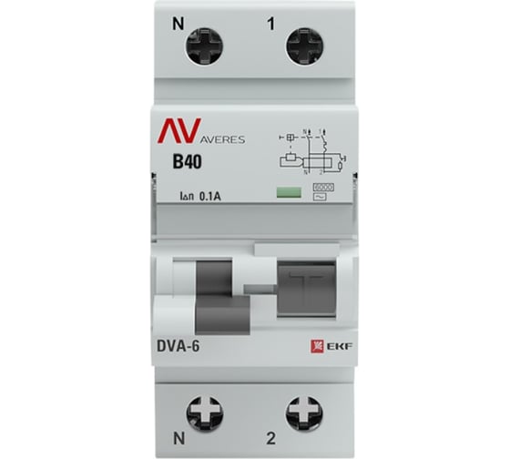 Дифференциальный автомат EKF DVA-6 1P+N 40А 100мА 6кА AVERES rcbo6-1pn-40B-100-ac-av