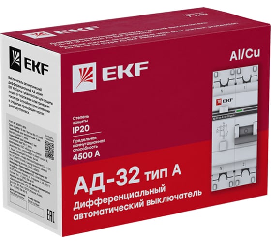 Дифференциальный автомат EKF АД-32, 1P+N, 16А/30мА, (тип А) PROxima DA32-16-30-a-pro