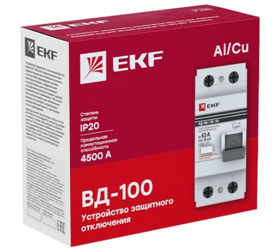 Устройство защитного отключения EKF УЗО ВД-100 2P 32А/10мА PROxima elcb-2-32-10-em-pro