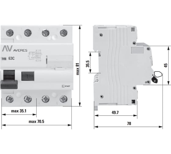Устройство защитного отключения EKF DV 4P 80А/100мА AC AVERES rccb-4-80-100-ac-av