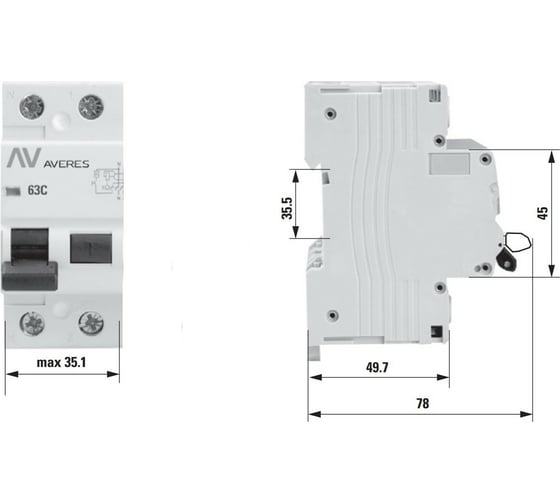 Устройство защитного отключения EKF DV 2P 25А/300мА AC AVERES rccb-2-25-300-ac-av