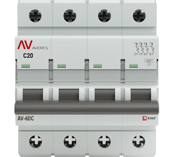 Автоматический выключатель EKF AV-6 DC 4P 20A 6kA AVERES mcb6-DC-4-20C-av
