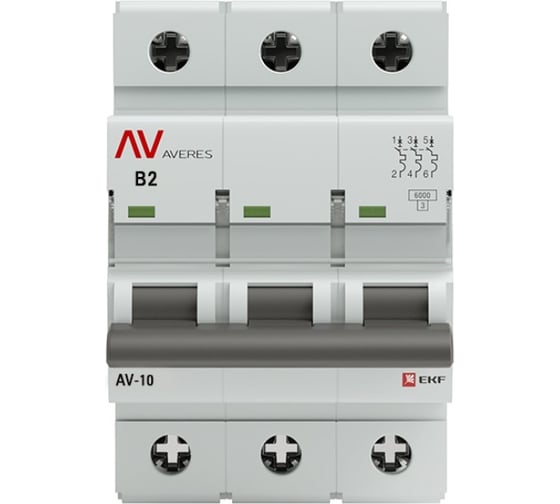 Автоматический выключатель EKF AV-10 3P 2A 10kA AVERES mcb10-3-02B-av